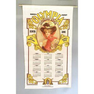 Vintage Olympia Beer Calendar 1980 Banner 1909 Olympia Calendar Girl 26.5x15.5”